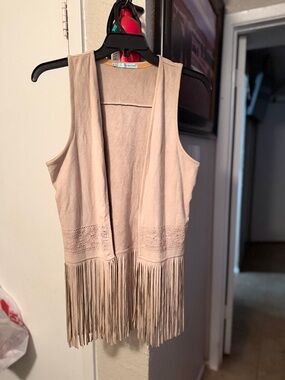 Maurices Beige Fringe Crochet Vest